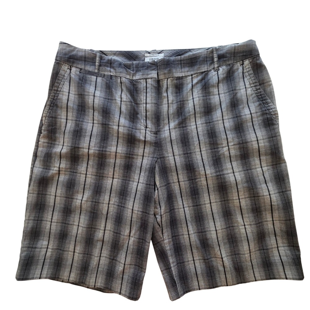 IZOD Golf Classic Women Black White Plaid Bermuda Shorts Y2K Stretch Size 12